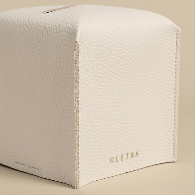 OLETHA Square Tissue Box Cover - Aesthetic Desk Decor for Room, Home & Office - Tissues Cube Boxes Holder - White