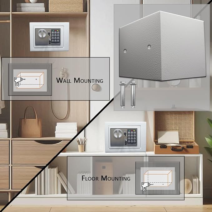 Yuanshikj Small Steel Security Safe Box with Keypad,Key;0.23 Cu Ft, White | Electronic Digital Secure,9.1" W x 6.7" D x 6.7" H,Hidden for Home Dorm Apartment Hotel Office Cash Jewelry Storage