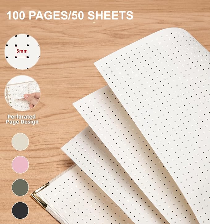 A4 Large Dotted Spiral Notebook Journal, (8.5×11'') 100 Pages 50 Sheets Linen Hardcover College Ruled Journaling For Work & Note Taking Thick Spiral Journal For Writing Daily Journal For Women & Men- White
