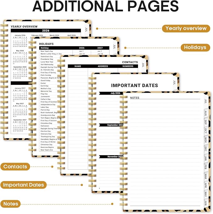 Planner 2026–2027, Weekly & Monthly Academic Organizer for School Year, Jul 2026–Jun 2027, Hardcover Planner with Tabs, Back to School Essential, 8.5" x 11", Leopard