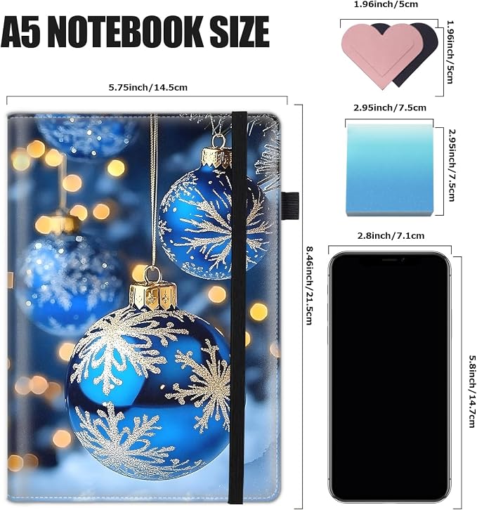 Hardcover Executive Notebooks, A5 PU Leather Lined Journal Notebook, 200 Pages Thick Paper Subject Notebooks for School,Work,Home Writing Business Notebook, Diary Book ，Snow Globe