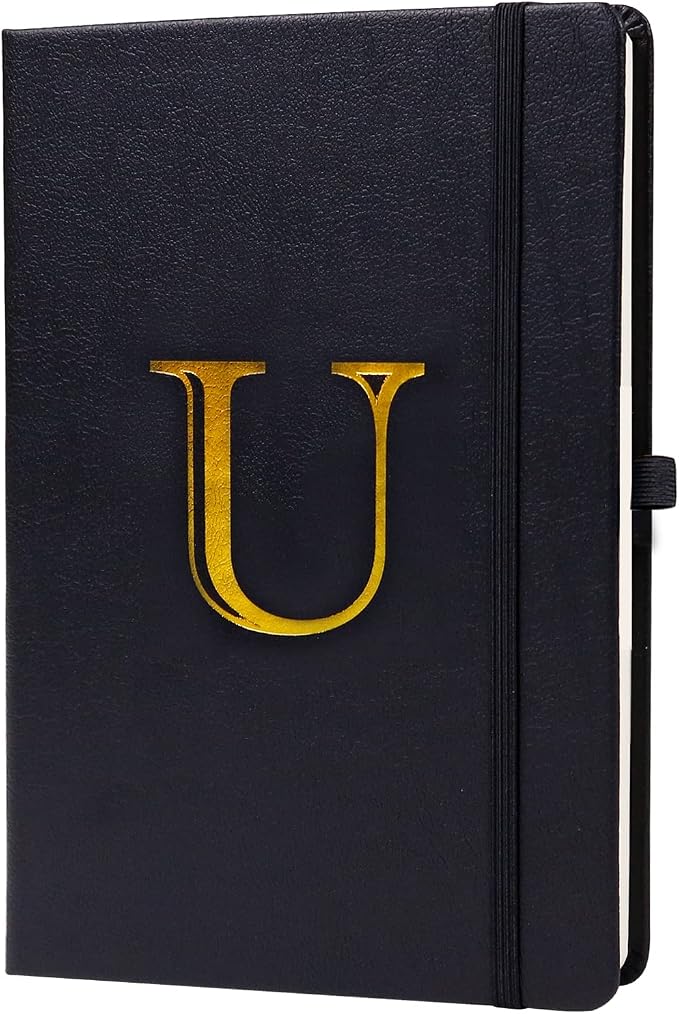 Business Notebook for Men Women, A5 Journal Notebook with A-Z , Dual-Sided Writing Paper Notebook with Dividers, Travel Journal for Teens, 200 Pages Leather Journal for Writing, Work, Meetings Black,U