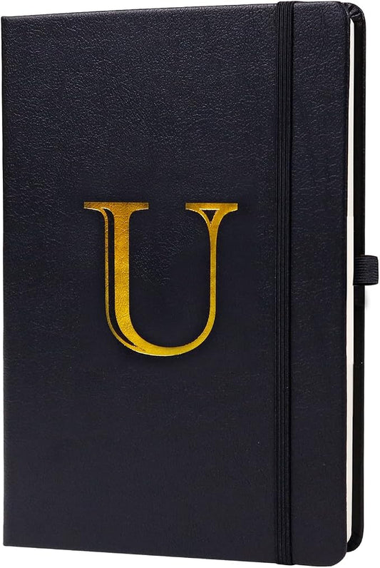 Business Notebook for Men Women, A5 Journal Notebook with A-Z , Dual-Sided Writing Paper Notebook with Dividers, Travel Journal for Teens, 200 Pages Leather Journal for Writing, Work, Meetings Black,U