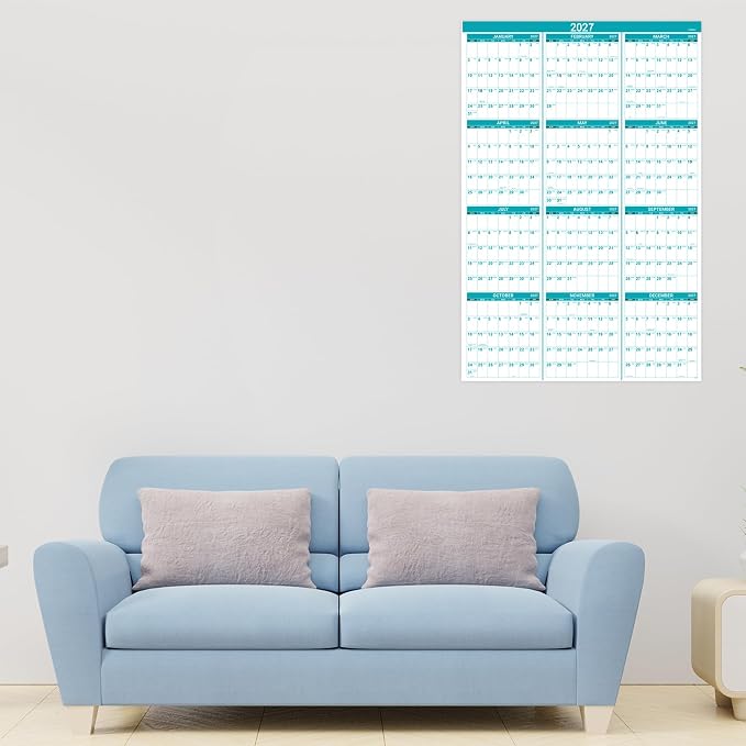 2027 Wall Calendar, 34.3" x 22.8"(open), Jan.2027 - Dec.2027 | Yearly Wall Calendar 2027, 2027 Calendar with Thick Paper, One Page for Organizing, Vertical, Round Stickers - Green