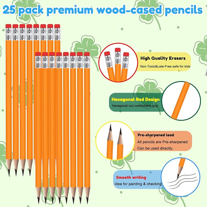 Adhere 25pcs Woodcase Pencils with Eraser Premium Pre-Sharpened Hexagon Graphite 2B pencils ideal for home, office writing including a Free Sharpener (Orange・25pcs)