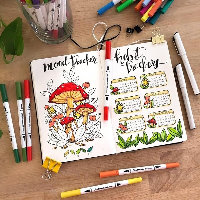 Ohuhu Adult Coloring Book Markers 36 Colors Dual Tip Water-Based-Maui-White | No Bleed Coloring Markers Fineliner & Brush Drawing Pens Art Pens for Kids Adults Sketch Journal