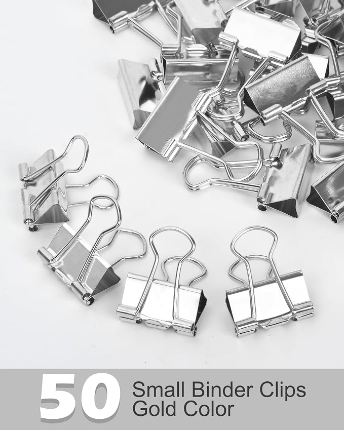 Binder Clips, 50 Pack, 0.75 in Small Paper Clips for Office, （Silver）