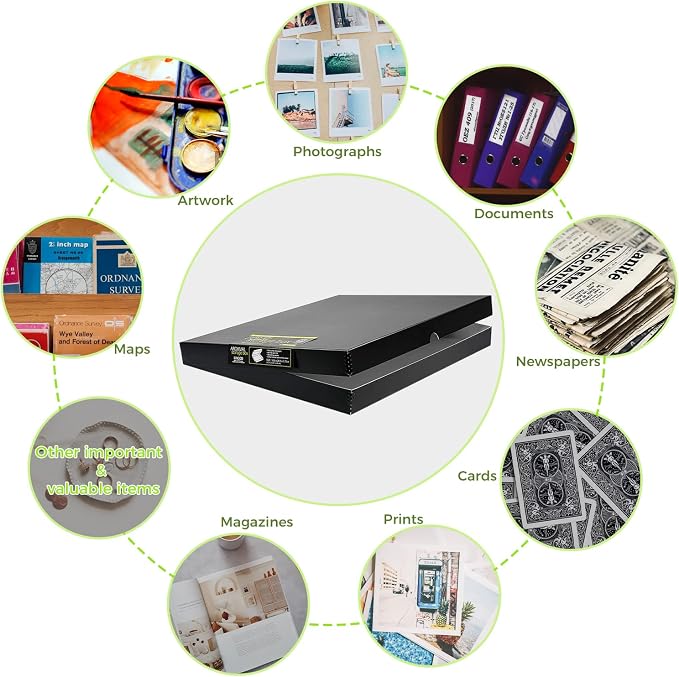 Lineco 16x20 Black Clamshell Archival Folio Storage Box, 1.75" Deep | Acid-Free with Metal Edge. Preserves Picture Longevity, Organize Photos or Documents, Crafts, DIY