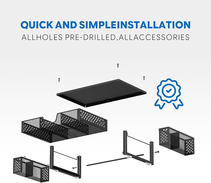 Simple Trending 2-Tier Desk Organizer, Computer Monitor Stand Riser, Black | Metal Laptop & Printer Stand, Desktop Organizer with Drawer & 2 Pen Holders, Anti Slip Pads, 18.5"W x 9.5"D x 4.75"H