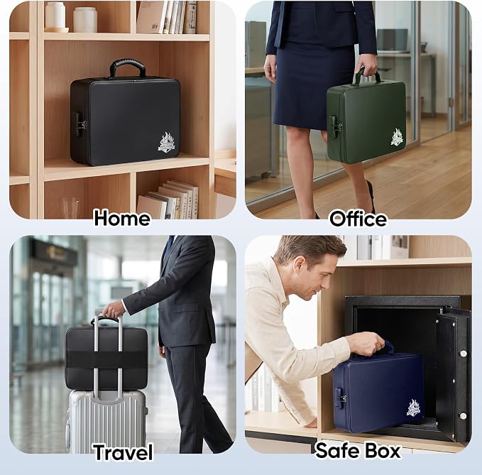 BALEINE Fireproof Document Box with Lock, Portable Fireproof Document Bag Waterproof Fire Proof File Boxes for Documents, File Organizer Box for Important Paperwork (Blue, 15''x11''x4'')