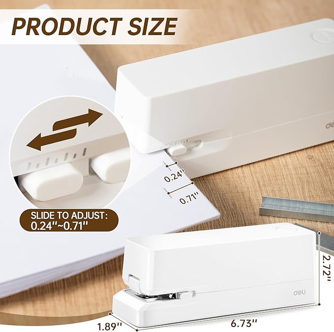 Deli Electric Stapler, Automatic Staplers for Desk, 25-Sheet Capacity | with 2000 Staples & Staple Remover, No-Jam, AC or Battery Powered Staplers for Office Home School, White