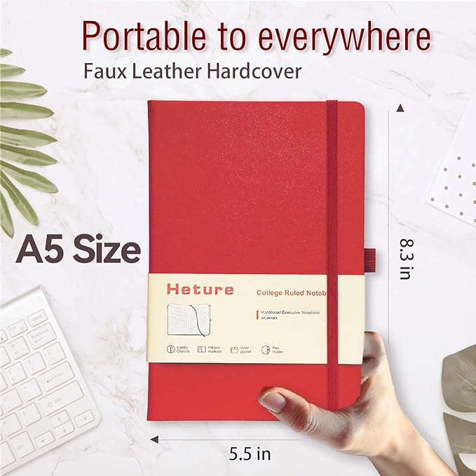 Heture Hardcover Journal Notebooks, A5 Lined Notebook for Writing and Work, 160 Pages 100 GSM Thick Paper, Ruled Notebooks Bulk with Elastic Closure, Hardcover Notebook for Work, School, Travel, Note Taking (Assorted Colors, 10 Pack)