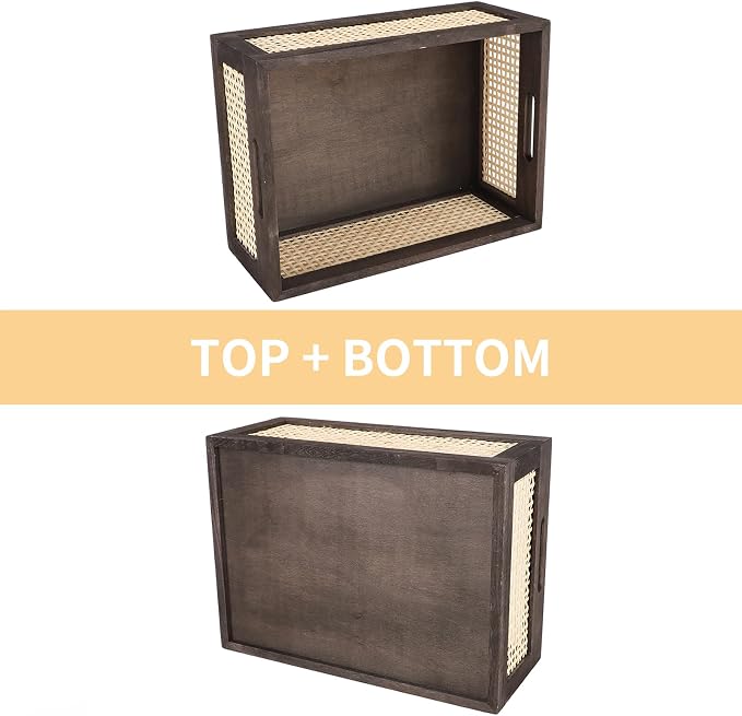 Desktop Storage Basket, Sundry Office Drawer Storage Box, Wood Frame Storage Basket. (Brown-Set2)