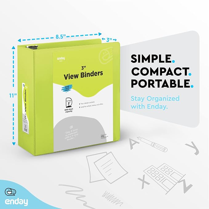 Enday 3 inch Binder (24 Pack - Assorted Colors) 3 Ring Binder 3 inch with Clear View Cover and 2 Inside Pocket - for Letter Size 8.5 x 11'' Paper, Ideal for School Supplies, Office, and Home