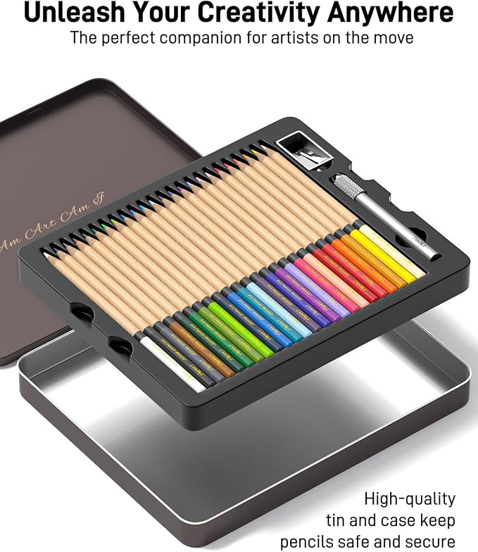 JusArt 24 Oil-Based Colored Pencils – Soft Core, Durable, Vibrant | Ultra-Smooth Oil Pastel Pencils for Adult Coloring, Portrait, Sketching, Landscape. Professional Drawing Pencils for Artists