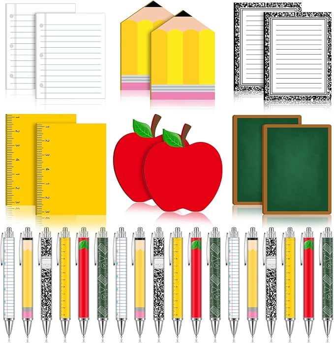 Eaasty 24 Pcs Back to School Teacher Gifts Bulk Cute Composition Notepads and Ballpoint Pens with Ribbon Inspirational Thank You Gifts for Teacher, Student, Staff, Coworker