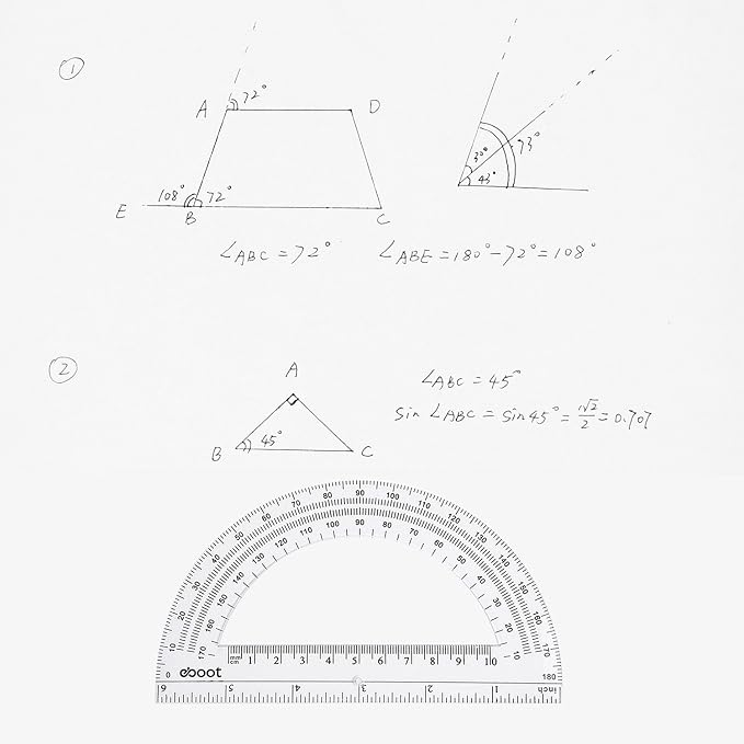 EBOOT Plastic Protractor Math Protractors 180 Degrees, 6 Inch, Pack of 2 (Clear)