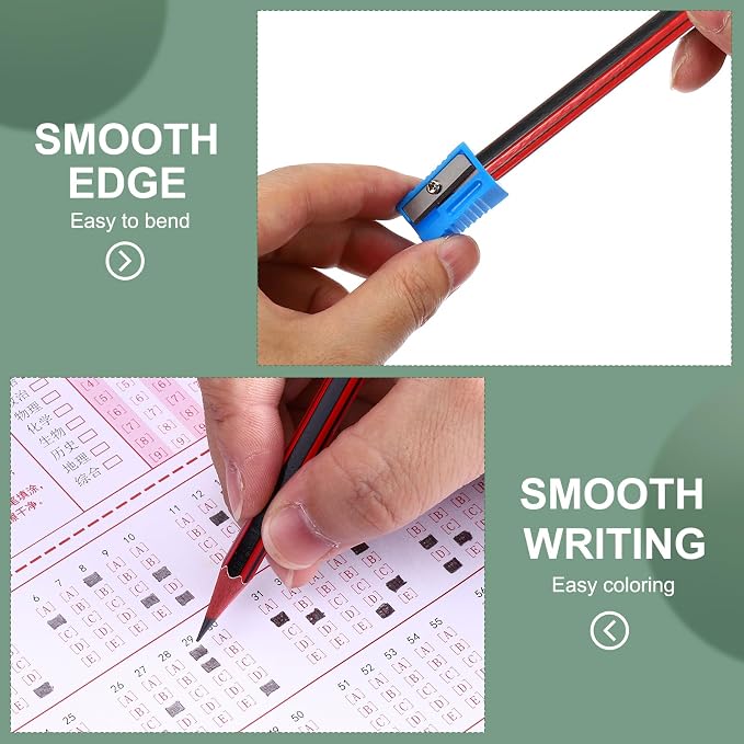 M&G Wooden Hexagonal Pencils, 24 Pcs HB Round Pencils with Eraser for Classroom & Office, Red & Black