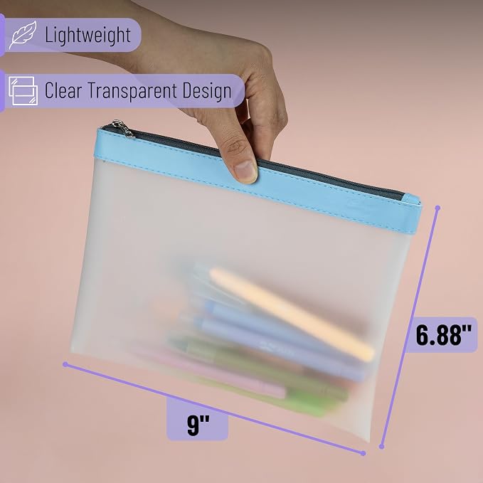Mr. Pen- Clear Pencil Pouch, 9" x 6.88", 3 Pack, Durable TPU Material | Large Water-Resistant Pencil Bags with Smooth Zipper, Multipurpose Clear Pouch for Stationery, School, Office