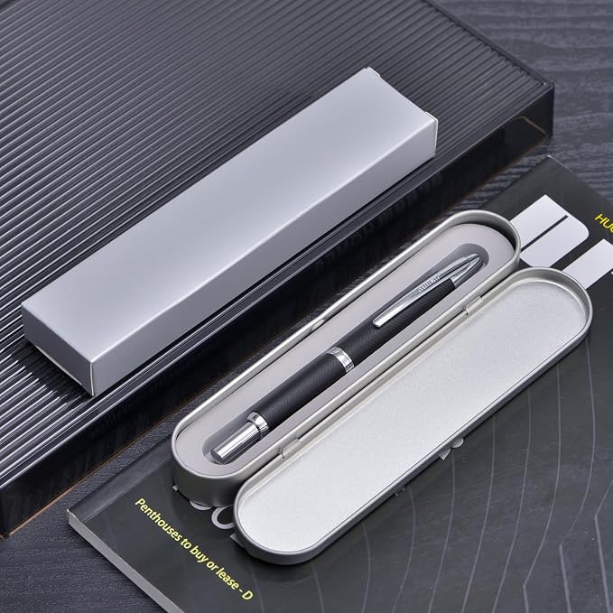Jinhao 10 Press Fountain Pen with Box, Wavy Matt Black Chromium Retractable Extra Fine Nib with Ink Converter Set (Silver Clip)