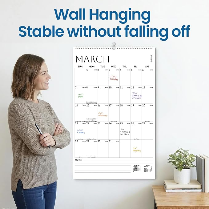 SUNEE 2026-2027 Wall Calendar Extra Large 17"x27", 21 Month July Calendar (Ends March 2028),Vertical Monthly for Wall, White Minimalism