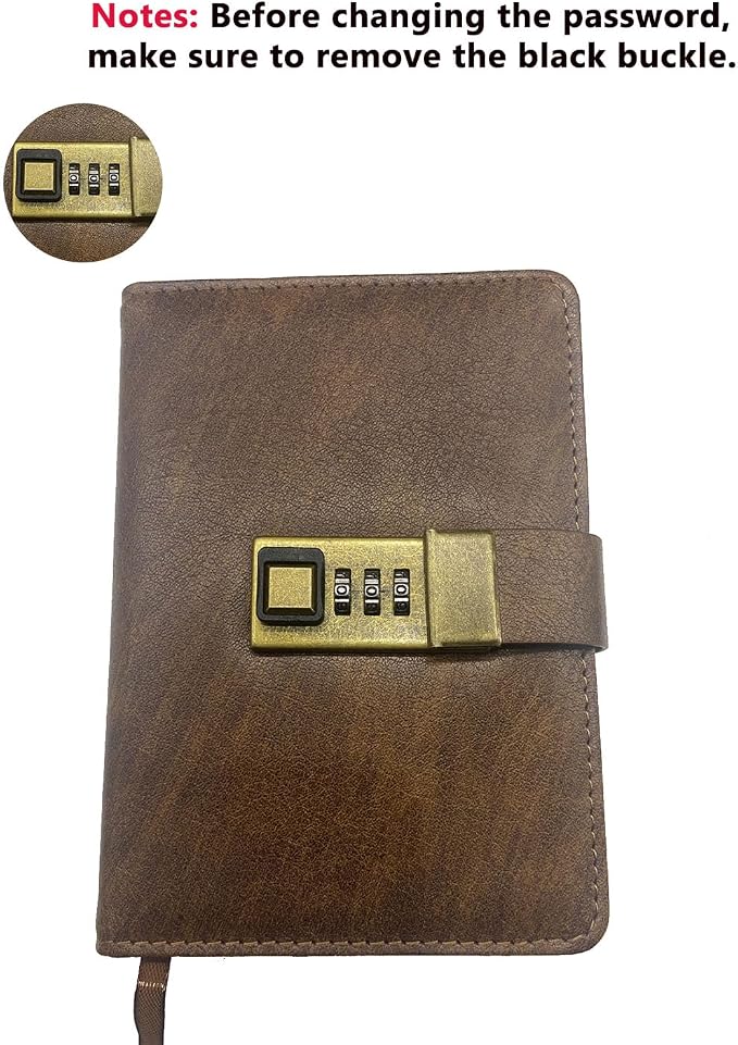 WEMATE Diary with Lock, A5 PU Leather Locked Journal 240 Pages Rose Gold | Vintage Lock Journal Notebook with Pen & Gift Box, Lock Diary Planner Organizer for Men and Women, 8.6x5.8in