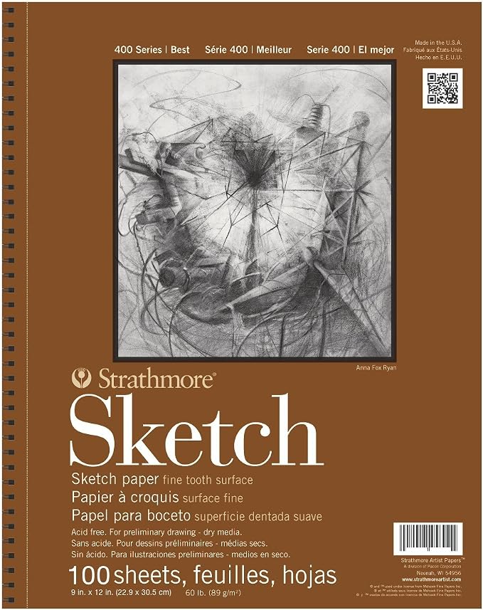 Strathmore 400 Series Sketch Pad, 9x12 inch, 50 Sheets - Artist Sketchbook for Drawing, Illustration, Art Class Students