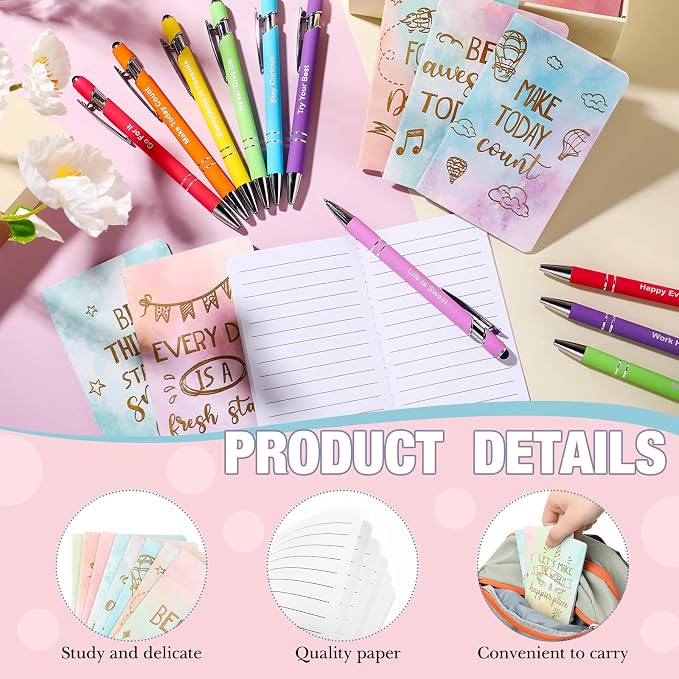 PerKoop 48 Pcs Inspirational Gifts Bulk Motivational Employee Notepads Ballpoint Pens Keychains Set for Staff Coworker Appreciation Gifts for Teachers Nurse Women Office Party Favor Supplies