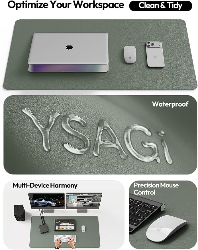 YSAGi Leather Desk Protector, Office Mat, Large Mouse Mat, Non-Slip PU Leather Blotter, Laptop Desk Mat, Waterproof Writing Pad for Office and Home(Dark Green, 42" x 17.2")