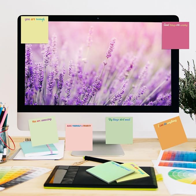 Yinder 24 Pcs Inspirational Sticky Notes, Back to School Supplies, Cute Motivational Sticky Notes Pad Employee Appreciation Gifts Bulk for Teacher Coworker Office 3 x 3'' (Inspire,Macaron Colors)