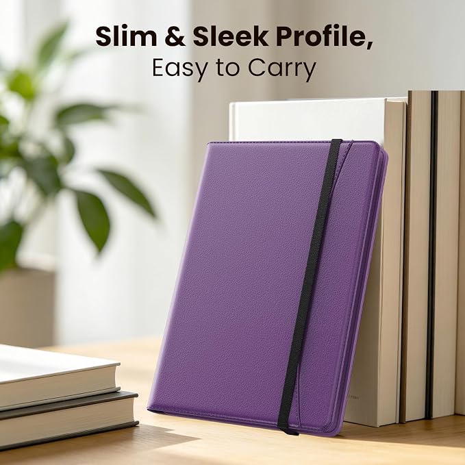 MoKo for Universal 11 inch Android Tablet Case with Pen Holder, Purple | Fits All 9.6-11 inch Tablets, Slim 360 Degree Rotating Cover, Multi-Angle Stand, Front Pocket, No fit iPad/NO back opening