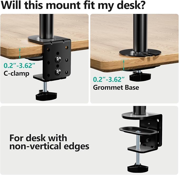 WALI Quad Monitor Desk Mount, 4 Monitor Stand Fits Heavy Duty Computer Screen up to 27 inch, Full Adjustable Arm Holds up to 22 lbs per Arm (M004), Black