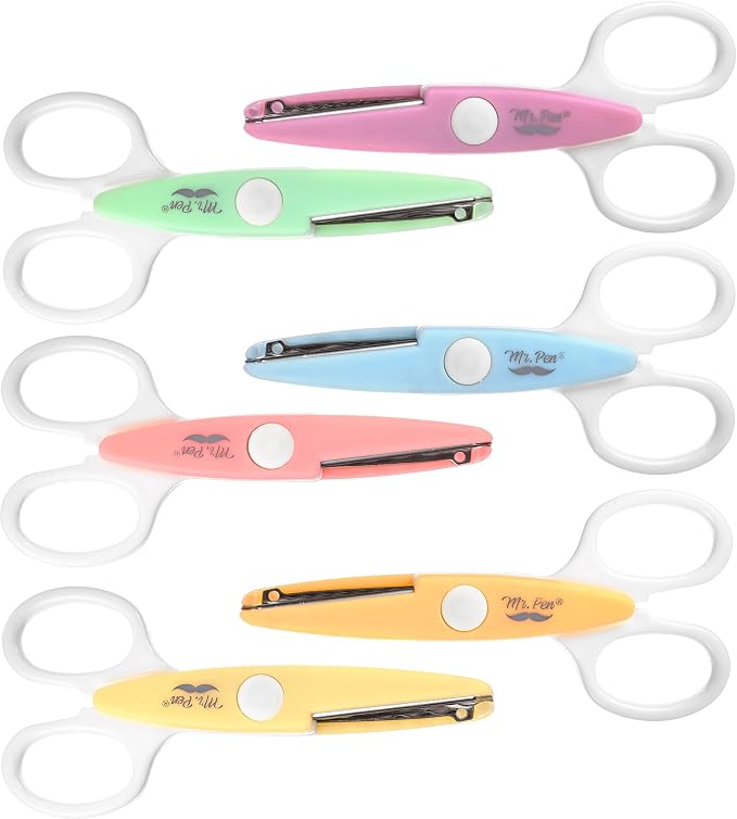 Mr. Pen- Craft Scissors Decorative Edge, 6 Pack, White & Pastel | Zig Zag Scissors for Crafting, Scrapbooking, Fancy, Pattern, Design