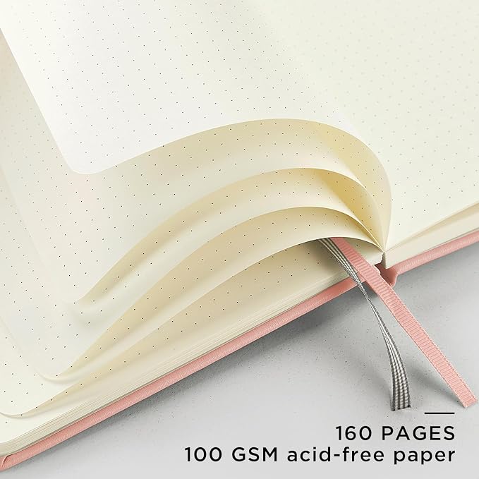 &And Per Se Dotted Journal Notebook, A5 Hardcover Aesthetic Dotted Notebook – 160 Pages 100gsm Thick Dot Grid Paper, 3 Sticker Sheets – Gift-Ready Journaling Kit for Women (Blush Watercolor)