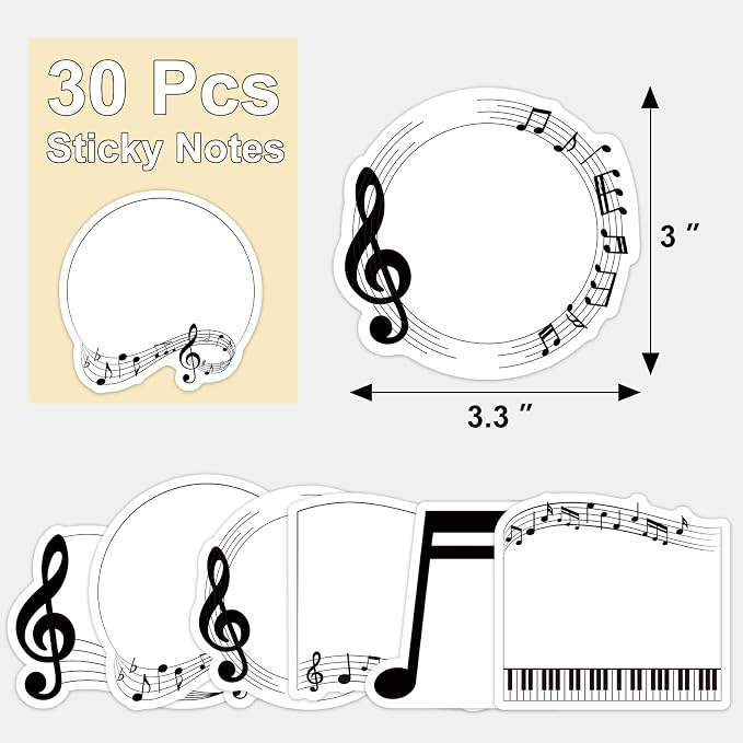 30 Pack Music Sticky Notes - 600 Sheets Music Notepads for Music Teacher Appreciation Gifts Wedding Concert Party Giveaways Musical Notes Message Reminder School Supplies