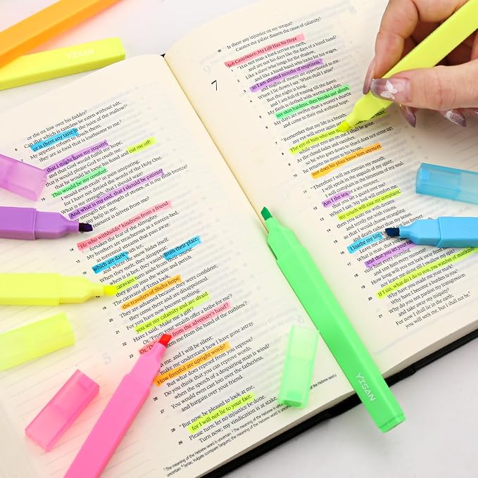 YISAN Highlighters Assorted Colors | Soft Tip, No Bleed, Journal Pens, 70955