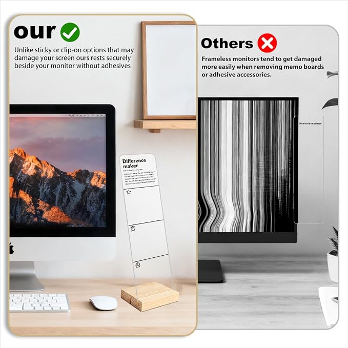 Monitor Memo Board with Removable Wooden Base Acrylic Portable Sticky Note Holder, Difference Maker Acrylic Message Board Sign Office Desk Desk Set Sticky Notes 100 Sheets