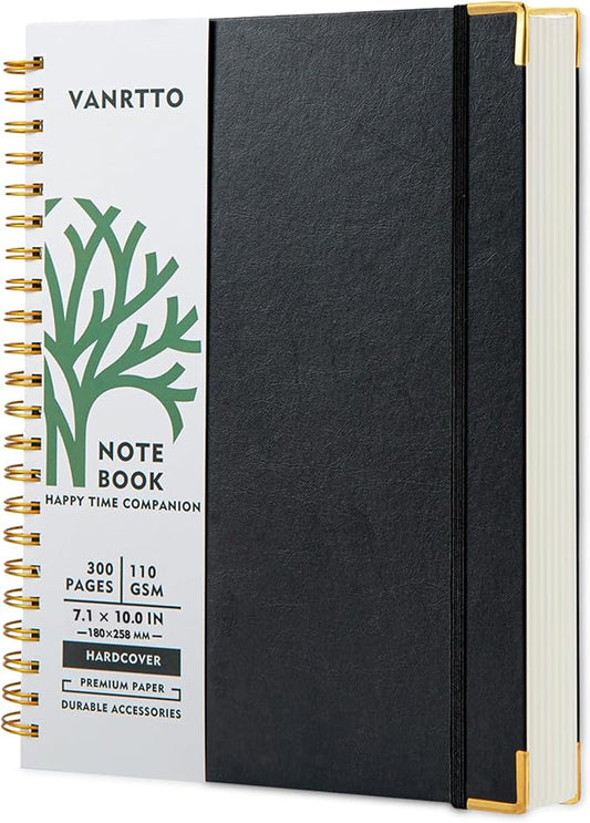 VANRTTO B5 Hardcover Spiral Notebook College Ruled Notebooks for Work Black | Hardcover B5 Spiral Notebook, 110 GSM College Ruled Notebooks with 300 Lined Pages, 7.1x10 IN Notebooks for Work and School