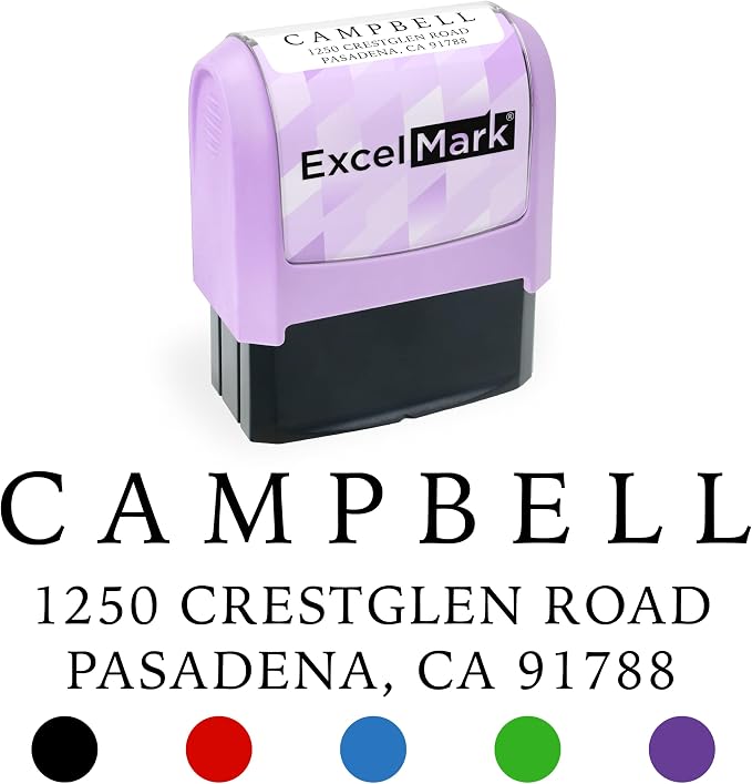 ExcelMark Address Stamp - Custom Return Address Stamp with Elegant Designs, Vibrant Colors & Patterns – Perfect for Mail, Invitations & Gifts (Violet, Simple Classic)