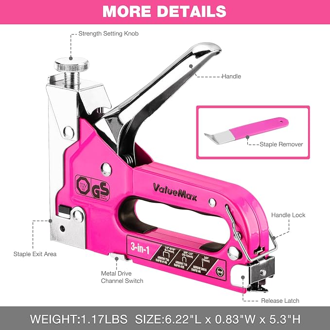 ValueMax Staple Gun, Heavy Duty 3-in-1 Manual Nail Gun with 2000 Staples, Remover, Upholstery Stapler for Wood, Furniture, Carpet, Carpentry, DIY, Wire, Decoration, Craft, Fixing Material, Decoration | Staple Remover Included, Upholstery Work, Wood Fur...