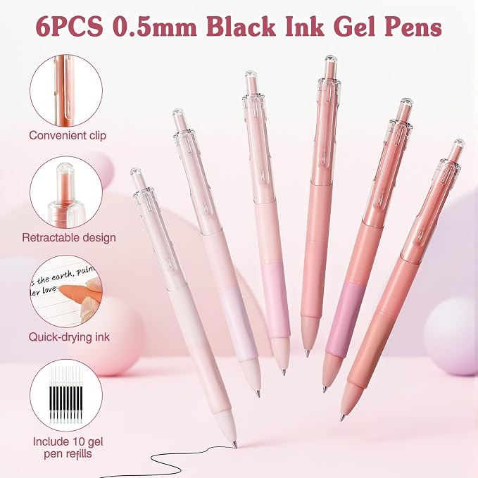 MoKo Pencil Case with Supplies, 49Pcs Aesthetic School Set, Pink | Includes gel pens, highlighters, 0.5 mm mechanical pencils and refills, an eraser, sticky notes and index tabs.