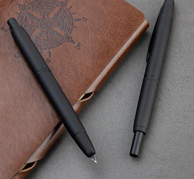 JINHAO 10 Press Fountain Pen, Retractable Metal Pen with Ink Converter (F Nib 0.5mm, Matte Black)