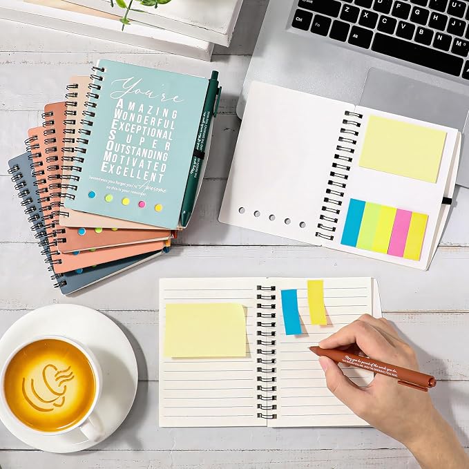Jetec 20 Pcs/10 Sets Back to School Teacher Gifts Motivational Spiral Notebook with Sticky Notes Pen Bulk Inspirational Journals Thank You Gift for Employee Coworker Birthday Party (Healing)