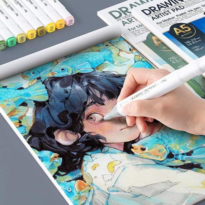 TRANSON A4 Sketchbook Marker Pad, 80lb/120gsm Heavyweight Art Paper, No Bleed Through, 40 Sheets/80 Pages 8.3"x11.7" for Drawing & Sketching