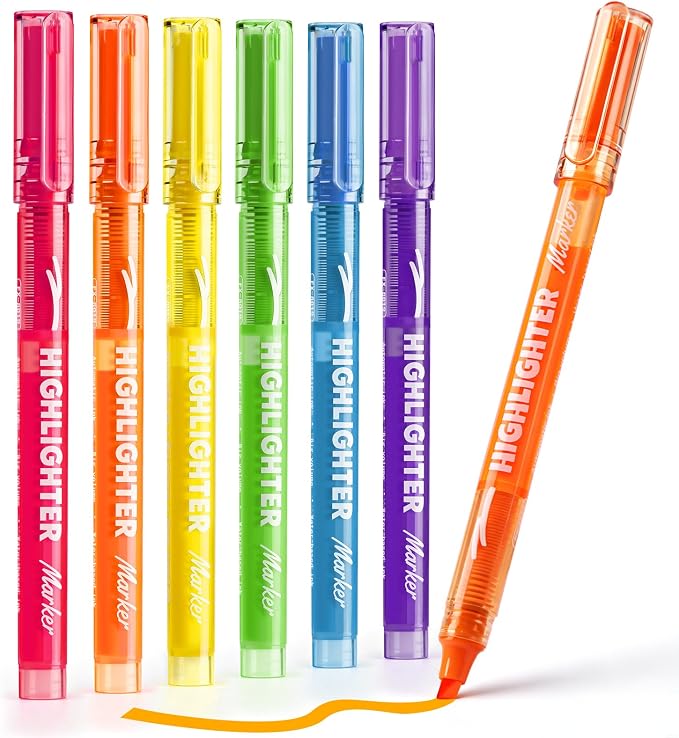 6 Pack Highlighters with Visible Ink Window, Highlighters Assorted Colors | Classic Colors Liquid Highlighter, Chisel Tip for Note Taking, School Supplies, Cute Office Supplies