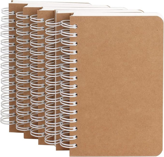 TWONE Spiral Notebook, 5 Pack Aesthetic Notebooks Spiral Journal Notepad Kraft Cover Lay Flat Sketchbook Journals for Writing Drawing Note Taking, 3.5”x5.5”, 180 Blank Pages, 90 Sheets