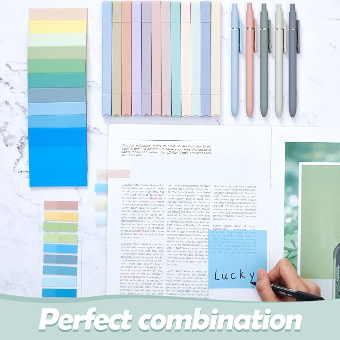 Jutom 38 Pcs Book Annotation Kit for Bible Journaling Study, Aesthetic Highlighters Pens, Index Tabs, Sticky Notes, Markers for Annotating Books Bible Page Tabs Supplies(Blue Series,Square)