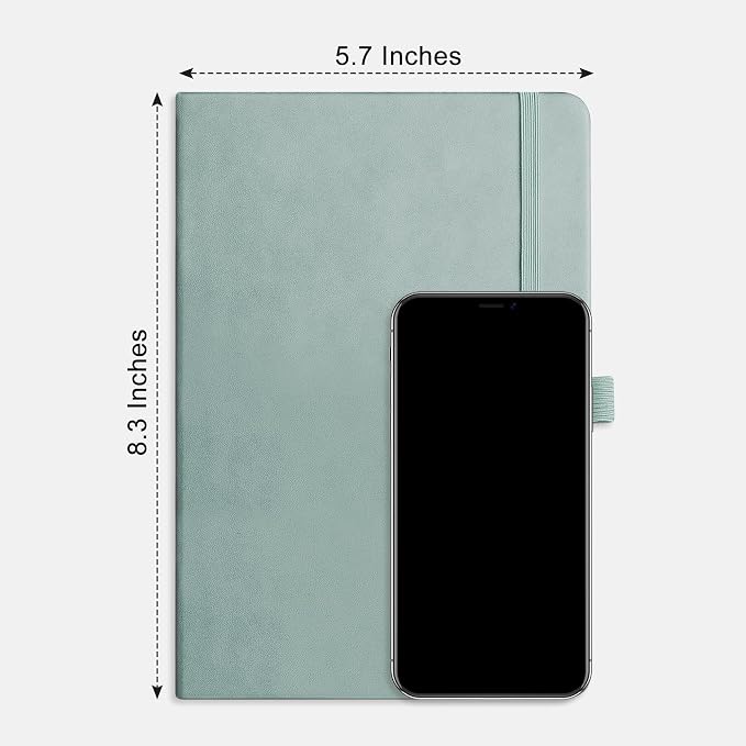 RETTACY Dotted Journal Notebook, 192 Pages, A5 Medium Size (5.7'' x 8.3'') | Leather Hardcover, 100 GSM Thick Paper, for Journaling, Planning, Tracking (Blue-gray)
