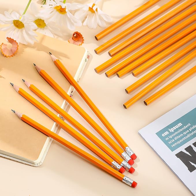 Fumete 400 Pcs Yellow Pencils Bulk with Erasers Unsharpened Wood 2 HB Pencil Wood Cased for Back to School Kids Students Office School Classroom Supplies