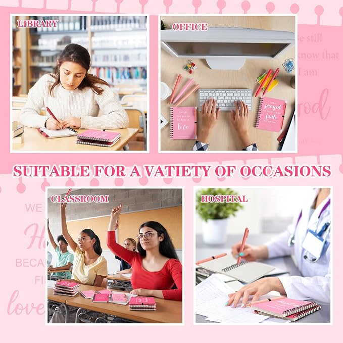 10 sets Pink Christian Gift Bulk Inspirational Prayer Journal Bible Spiral Notebook and Ballpoint Pen Religious Scripture Notepad for Women Teacher Church Gift Pink Party Favor